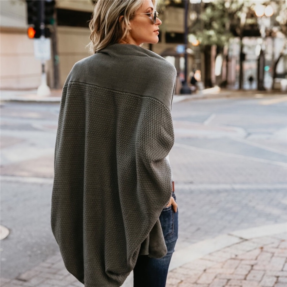 Dark Olive Slouchy Oversized Knit Cardigan - Picture 3 of 4